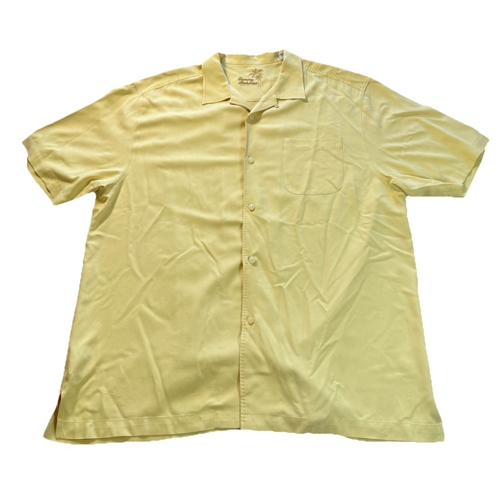 Tommy Bahama Button Up Shirt Men's XL Yellow 100% Silk Hawaiin Summer